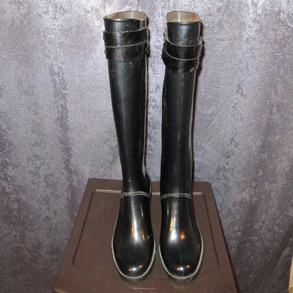 RARE Black Burberry Heeled Rain Boots 38/7 - Picture 1 of 5